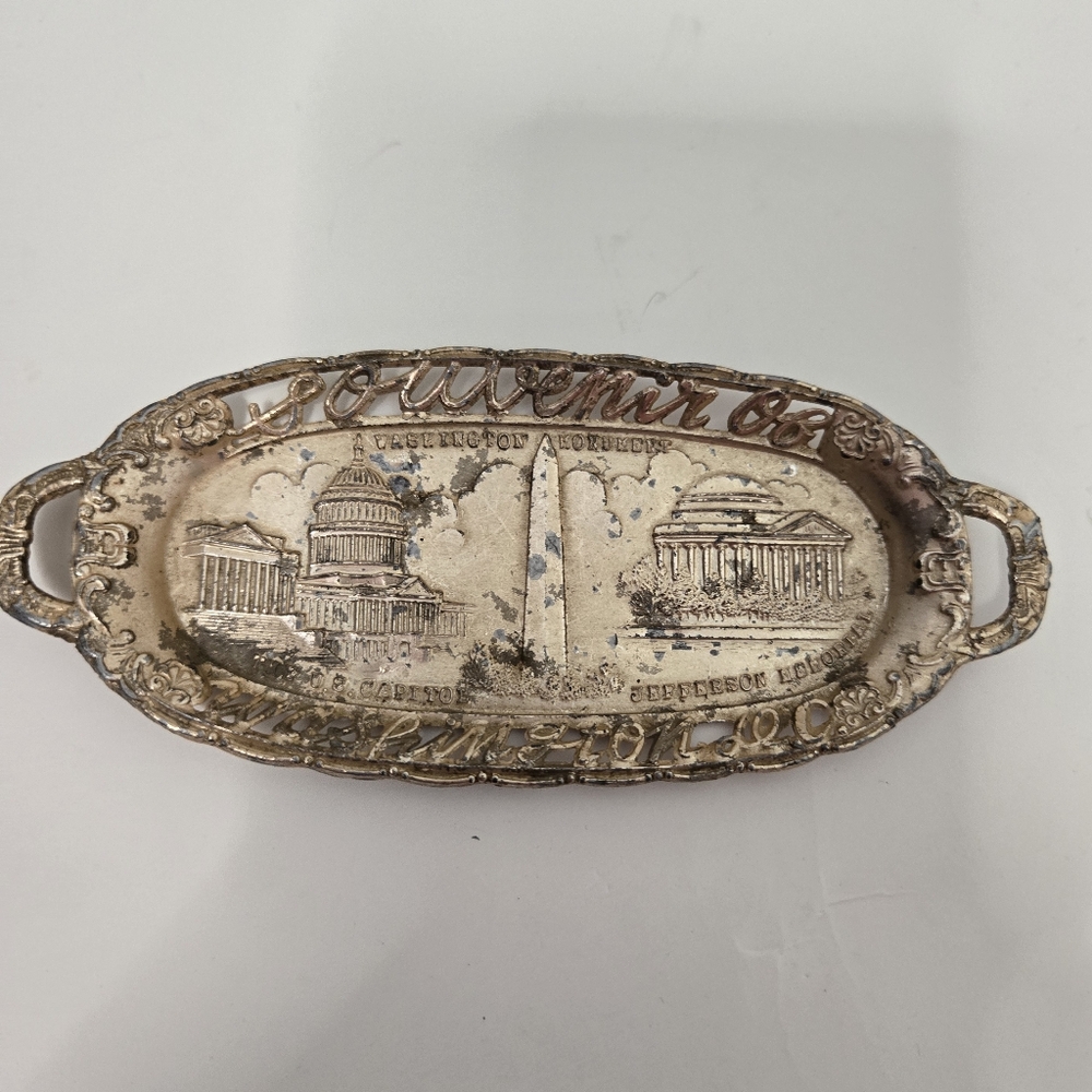 Vintage Tiny Metal 1950s Souvenir Tray Capitol, Jefferson Memorial Made In Japan